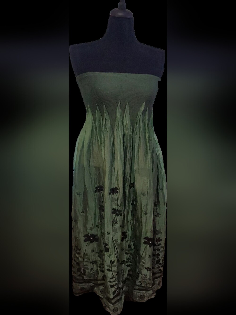 Exotic Green Floral Smocked Maxi Dress